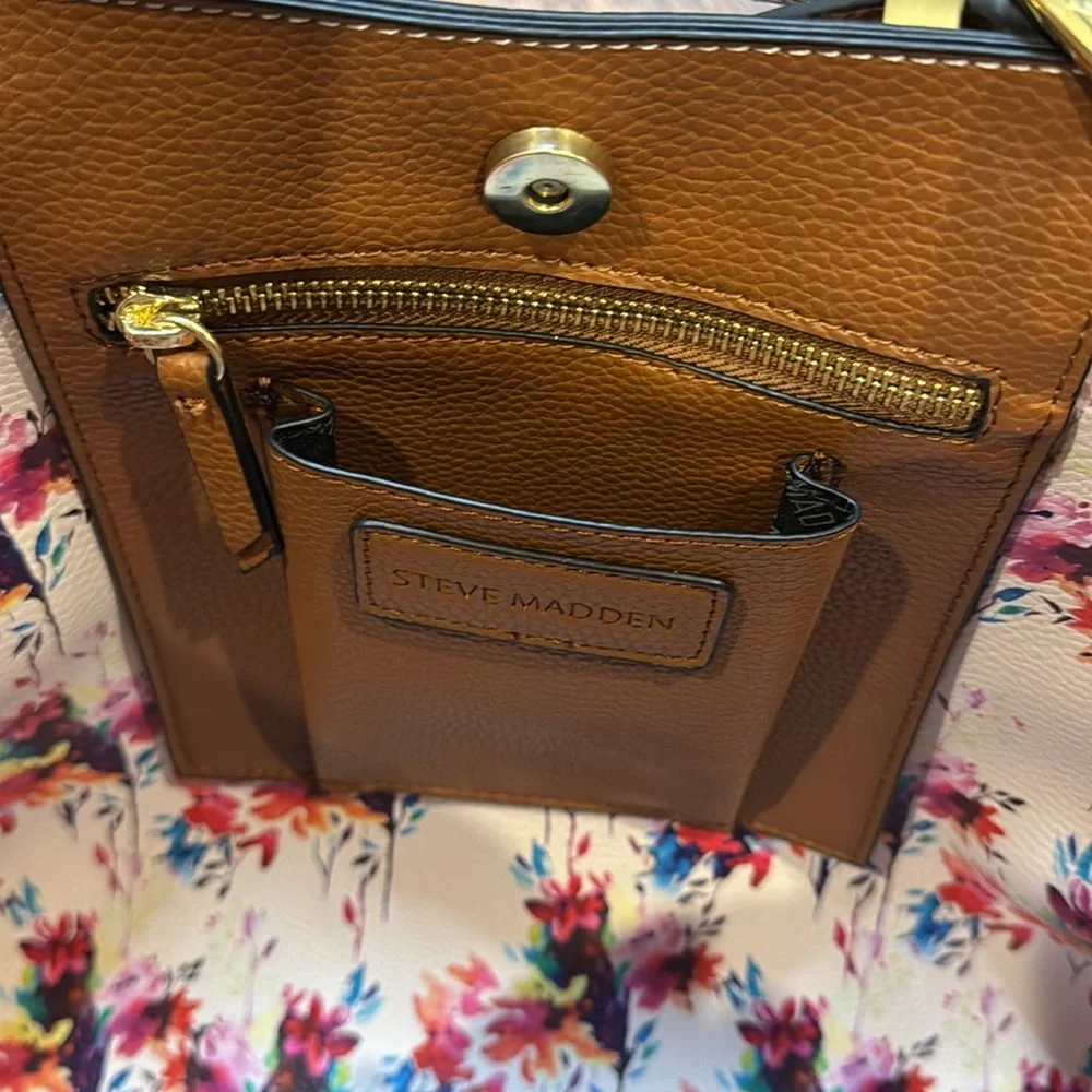 Steve Madden Brown Faux Leather Tote Bag Floral inside‎ - Picture 3 of 6